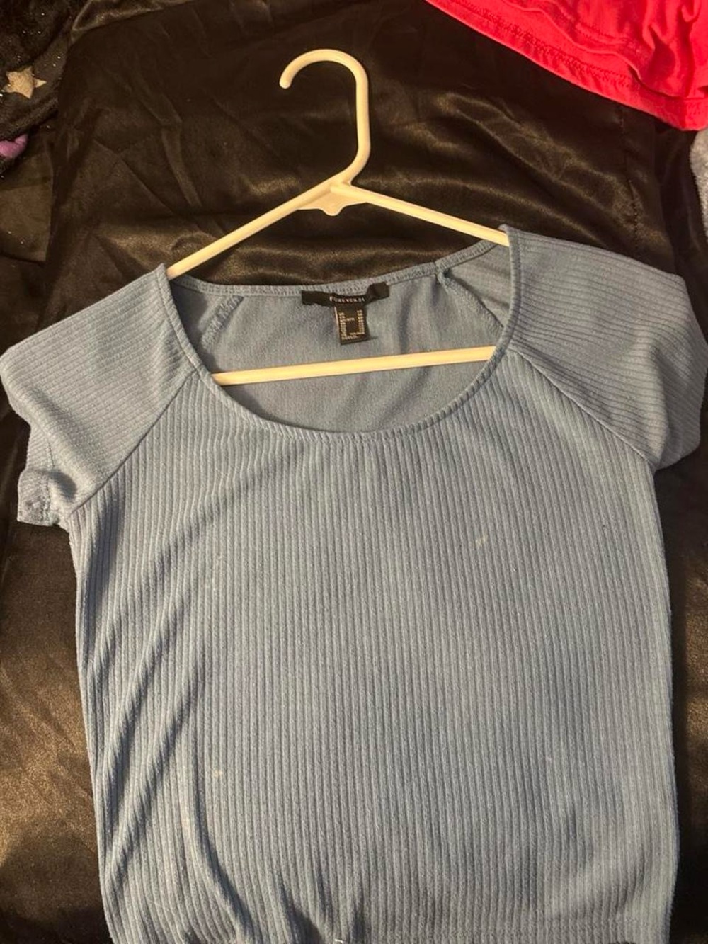 Forever 21 Light Blue Ribbed Scoop Neck Short Sleeve Top